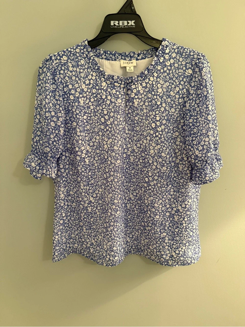 J. Crew Liberty London Luxury fabric Blue and White Floral Ruffle Sleeve Blouse